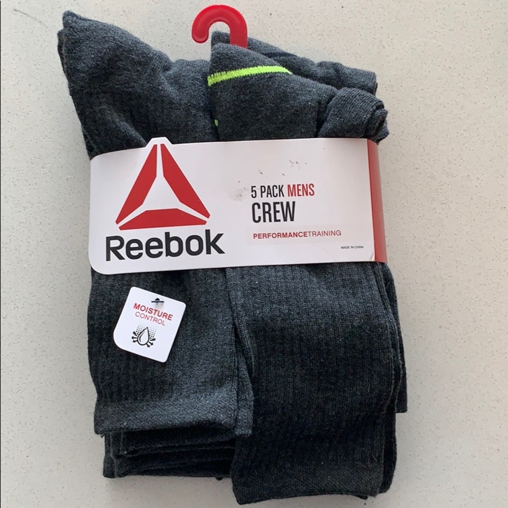 Reebok 5 pack crew socks- Moisture Control